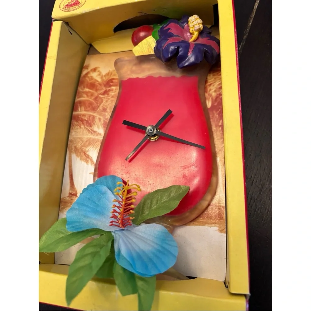 Tropical Drink Wall Clock Floral Design happy hour decor beach pool bar party